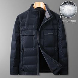 Men's Down Large Jacket With Fat And Loose Stand Collar Warm Coat For Man's Top 90 White Duck