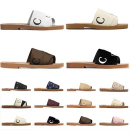 Woody Slippers Sandals Slides Sliders Women Mules Flat Slide Light Tan Beige White Black Pink Lace Lettering Fabric Canvas Biege Woman Slipper Slider Sandal Scuffs