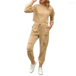 Women's Two Piece Pants Women's Suit Casual In Pieces Of Knitted Dye Slim Sleeve Long And Torn Harem From Living Room