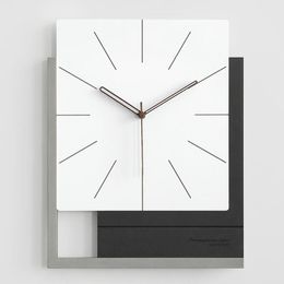 Wall Clocks Square Minimalist Clock Living Room Nordic Luxury Modern Black And White Silent Art Unique