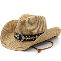 Wide Brim Hats Beach Hat Summer Girl Rivet Belt Panama Cowboy Cap Lady Casual Trilby Fedora Male Straw UV Protection SombreroWide