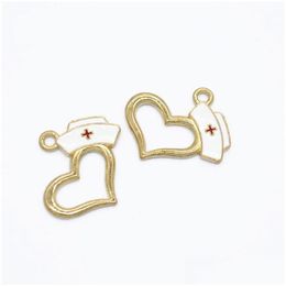 Charms Bk 100Pcs 20X22Mm Nurse Cap Heart Gold Tone Pendant Diy Supplies Jewellery Making Drop Delivery 202 Dh6N5