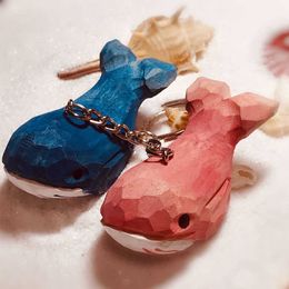 Key Rings Hand Carved Wooden Whale Keychain Cute Cartoon Whale Key Chain Backpack Pendant Toys Car Bag Keyring Gifts Couple Keychains G230210