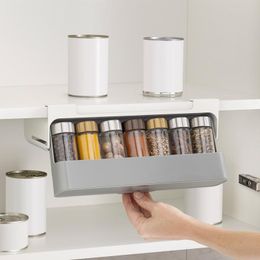 Hooks & Rails Kitchen Spice Bottle Rack Wall-Mounted Punch-Free Under-Shelf Drawer Type Seasoning Organiser Home Supplies Storage