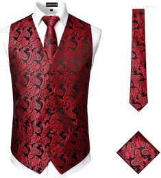 Men's Vests Men Floral Jacquard Dress Vest Set Necktie Pocket Square Tuxedo Wedding Groom Party Busines Waistcoat 3XL