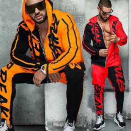 Men's Tracksuits Men's Youth Jogging Fluorescent Colour Fashion Letter Print Hooded Sportswear Set 230213