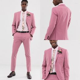 Men's Suits Arrival Casual Pink Groomsmen Wedding Slim Fit Tuxedos Men Formal Prom Notched Lapel Blazer Costume Homm(Jacket Pants)