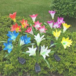 Christmas Lights Outdoor Flower Landscape Light LED Solar Garden Decoration Realistic 4 Head Flowers Waterproof Lawn Lampara