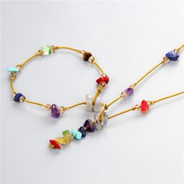 Pendant Necklaces 7 Chakra Bracelet Necklace Set Natural Stone Beads Gold Chain Bracelets Colorful Energy Jewelry Sets For Women Gifts