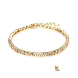 Tennis Fashion Elegant Women Bracelet Fl Rhinestone Gold Sier Color Single Row Zircon Drop Delivery Jewelry Bracelets Dh795
