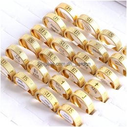 Cluster Rings 20Pcs/Lot Fashion Jesus Love Drip Oil Stainless Steel Jewelry For Women Men Pray Party Gift High Quality Dh329