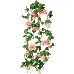 Decorative Flowers 2PCS Artificial Rose Vine Hanging For Wall Decoration Fake Plants Leaves Garland Wedding Garden Wreath DIY