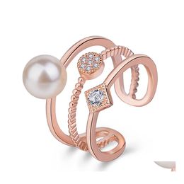 With Side Stones Pearls Rings Luxurious Exquisite Threelayer Adjustable Ring For Woman Gothic Jewellery Fashion Girls Unusual Accessor Dhnqv