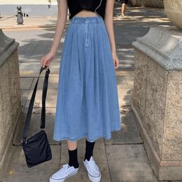 Skirts Sannian Women's Skirt Fashion 2023 Spring And Summer Korean Elastic Waist Loose A-line Denim Ladies Clothes