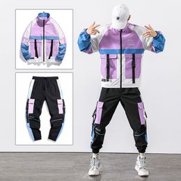 Men's Tracksuits Hip Hop Workwear jacket Mens Tracksuit JacketPants 2PC Sets baseball loose Zipper Ribbons Coat Long Pants Mens Clothing 230213