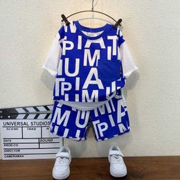 Clothing Sets Summer children's pure cotton letter suit years old boys loose short sleeve shirt shorts twopiece casual simple sportswear