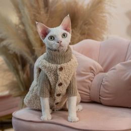 Cat Costumes Sphynx Clothes Lamb Fleece Buckle Siamese Vintage Warm Vest Hairless Devon Kitten