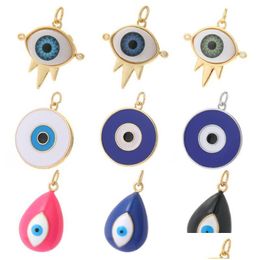 Charms Luxury Copper Zircon Evil Blue Eye Diy Jewellery Pendant Connector Wholesale Designer Turkish Makingcharms Drop Delivery Dhjyd