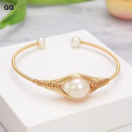 Bangle GuaiGuai Jewelry White Pearl 18 K Gold Color Plated Handmade Bracelet
