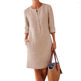 Casual Dresses 2023 Spring Cotton Linen Women's Dress White O-neck Long Sleeve Female Summer Elegant Woman Clothing Ladies