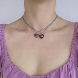 Pendant Necklaces TAUAM Silver Colour Y2K Necklace Fashion Butterfly Purple Black Heart Drop Accessories Sweet Chain Trendy