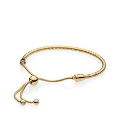 Yellow Gold plated Snake Chain Slider designer Bracelets for Pandora 925 Sterling Silver Wedding Jewellery For Women Girlfriend Gift Charm Bracelet with Original Box