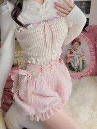 Skirts BOBON21 Sweet Pink White Pumpkin Pants Lolita Autumn Winter JK Plush Shorts Japanese Kawaii Ruffles Lantern B2205