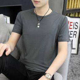 Men's T Shirts Modal Summer Top Men T-shirt Casual Short Sleeve Cotton O Neck Korean Business T-shirts Slim Solid Color Shirt