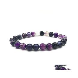 Beaded Strands Pretty Natural Stone Bracelet Love Vintage Charm Round Beads Novel Bracelets Jewellery For Women Friend Gift Purple Ag Dhd0H