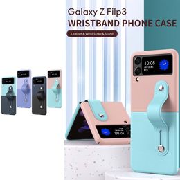 Galaxy Z Flip 5 Case With Pearl Strap, Cute Z Flip 5 Case With Strap Wrist  For Women Girls, Slim Fit Hard Pc Pu Leather Case With Bracelet