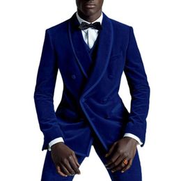 Men's Suits Blazers Velvet African Men with Double Breasted Slim Fit Wedding Tuxedo 3 Piece Male Fashion Set Dinner Jacket Vest Pants 230213