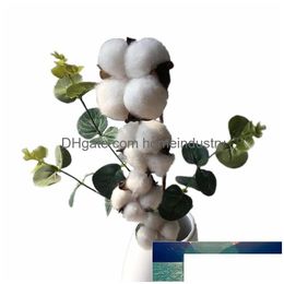 Decorative Flowers Wreaths Artificial Flower Natural Dry Cotton Branch Decoration Eucalyptus Leaf Plant Arrangement 4 Drop Deliver Dhrde