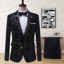 Men's Suits Blazers SILIWEYA 2023 Black Floral Wedding Tuxedo for Groom 2 Pieces JacketPants Slim Fit Men Custom Male Fashion Costume 230213