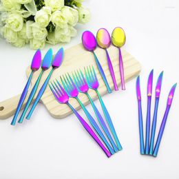 Dinnerware Sets Stainless Steel Tableware Mirror Polished Colorful Steak Knife Salad Fork Christmas Feast Soup Scoop Cutlery 5pcs/set