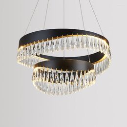 Chandeliers Fss Crystal Black Gold Chandelier Lighting Hang Lamp Cristal Lustre Kitchen Island Led Lights Indoor Light Fixtures