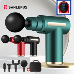 Full Body Massager SANLEPUS Portable Massage Gun LCD Electric Percussion Pistol Massager For Body Neck Back Deep Tissue Muscle Relaxation Fitness 230211