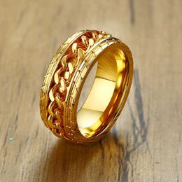 Band Rings TOBILO New Fashion Rotatable Chain Link Spinner Ring Gold Colour Stainless Steel Wedding Ring for Men Jewellery Gift G230213