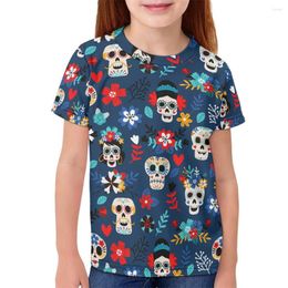 Мужские рубашки Unisex Boys Рубашка для девочек сахарная череп изображения милый скелет красочный цветочный принт пользовательская обычная футболка с короткими рукавами уличная одежда