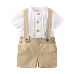 Sets s Piece Years Old White Round Collar Shirt Shorts With Suspwnfers Baby Boy Gentleman Suit Children Clothing