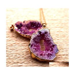 Pendant Necklaces Metal Chain Healing Energy Necklace For Women Dyed Natural Crystal Agat Druzy Minerals Gem Stone Charm Drop Delive Dh4Ew