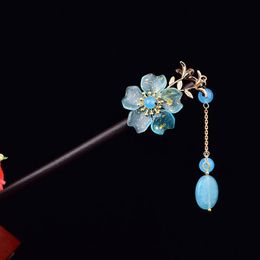Hair Clips & Barrettes Elegant Temperamental Blue Coloured Glaze Flower Stick Classical Exquisite Crystal Pendant Jewellery Super Fairy
