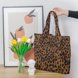 Evening Bags 2023 Corduroy Leopard Print Bag Ladies Shoulder Casual Tote Shopping Large Capacity Handbags Totes Women Hand