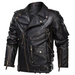 Men's Jackets Winter Mens Leather Men Fashion Motorcycle PU Cool Zipper Pockets Coats Male Luxury Brand EU Size 230213