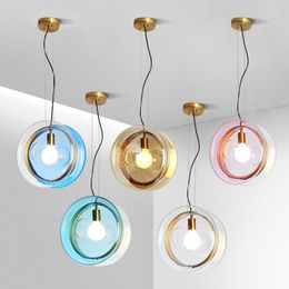 Pendant Lamps Nordic Creative LED Lights Coloured Glass Bedroom Restaurant Single Head Hanging Lamp Kids Bar Designer Simple Luminaires