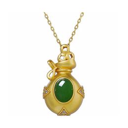 Pendant Necklaces Natural Green Jade Necklace Sier Chinese Jadeite Amet Fashion Charm Jewellery Gifts For Women Drop Delivery Pendants Dhxt0