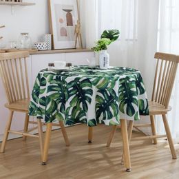 Table Cloth 150cm Round Tablecloth Waterproof Green Tropical Palm Leaf Pastoral Kitchen Tea Dining Cover Home Decor ZC074