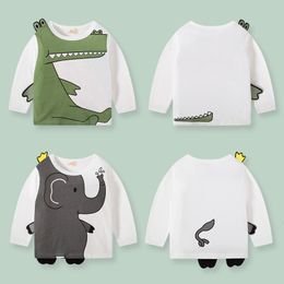 Tshirts 27kids Boys Childrens Autumn Cartoon Elephant Pattern kids Shirts Casual Crew Neck for Long Sleeve Top Baby Clothes 230213
