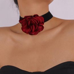 Choker Elegant Retro Black Dinner Party Big Flower Lace Camellia Collar Sexy Neck Chain Necklaces For Women Girls Jewellery Gift