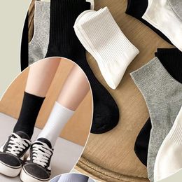 Women Socks 1 Pair Solid Colour Cotton Tube Set Ins Tide Street Wear All-Match Black White Sports Long Girls Socket