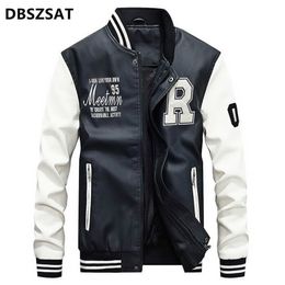 Mens Jackets Brand Embroidery Baseball Stand Moto Biker Leather Jacket Casual Fleece Thicken Faux Coat M4XL 230214